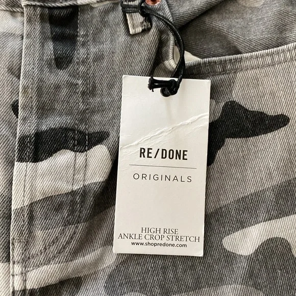 Re/Done High Rise Ankle Crop Stretch - Grey Camo Size 24 - Picture 11 of 11